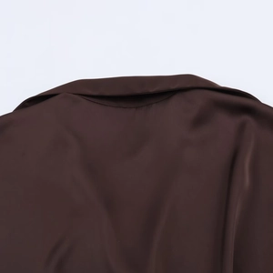 Women's dark brown satin shirt with street style design and glossy finish back detail