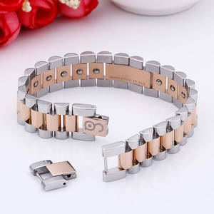 Silver and rose gold titanium steel germanium health bracelet with folding clasp