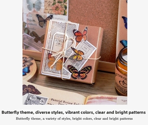 Detailed butterfly PET stickers with vintage Kraft box and rustic hemp rope decoration