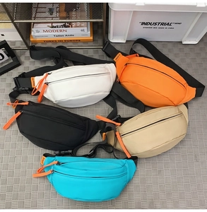 Detailed top view of waterproof nylon crossbody bags in multiple vibrant colors