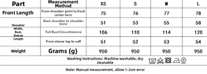 Detailed size guide table with measurements for British style wool coat for women