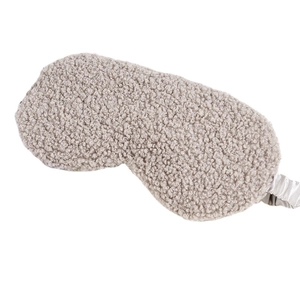 Soft grey teddy plush sleep eye mask with elastic satin strap for light blocking comfort