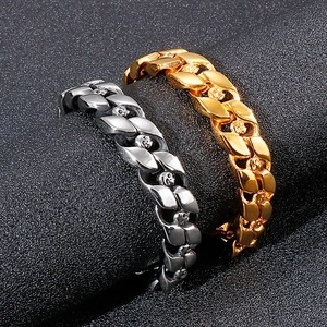 Hip hop men's cuban link bracelet with skull pattern in gold and silver steel finish
