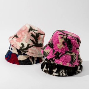 Chapeau Bob Camouflage En Laine D'Agneau Chaud D'Hiver Pour Femmes Hommes Épais Pelucheux Polaire Sherpa Streetwear