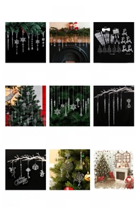 Assorted transparent acrylic Christmas ornaments featuring snowflakes and reindeer shapes