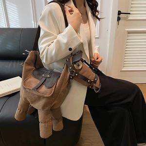 Quirky horse-shaped crossbody bag with soft brown suede texture and large capacity