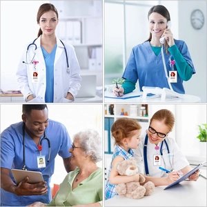 Retractable medical badge reels with felt embroidery heart and brain shapes for nurses