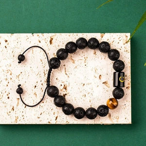 Adjustable 10mm lava rock and tiger eye beaded bracelet with letter C charm for men and women