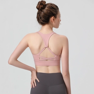 Brassière de sport rose pour femmes avec dos croisé pour le fitness et le yoga