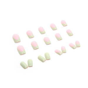 Rosa und grüne French-Style Aufklebenägel mit Glanzeffekt in kurzer runder Form