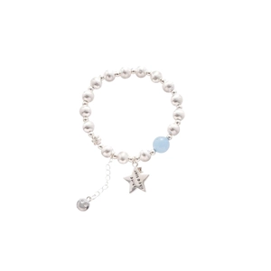 Star charm brushed bead bracelet with blue gemstone and shine like a star engraving