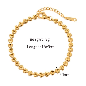 Detail of 3g gold heart link bracelet 16+5cm length with lobster clasp and extension
