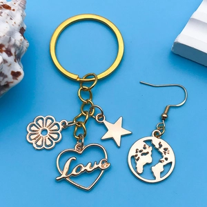 Detailed view of KC gold Love heart and world map charms for DIY jewelry making
