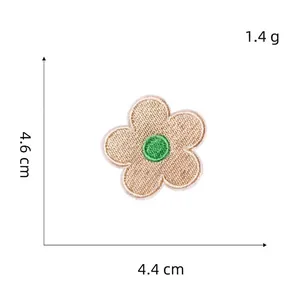 Self-adhesive macaron flower embroidery patch in beige and green, 4.6cm x 4.4cm size