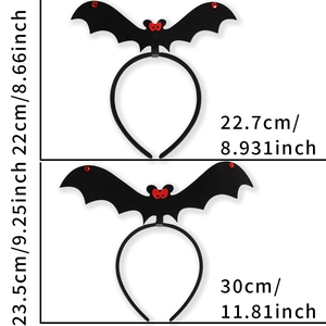 Halloween bat headband size details with felt texture and red decorative elements