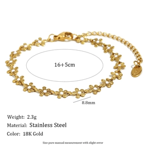 Bohemian 18K gold stainless steel bracelet with white enamel flowers and adjustable chain