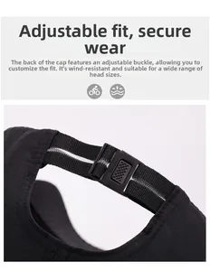 Detail of adjustable black baseball cap buckle and breathable fabric strap closure