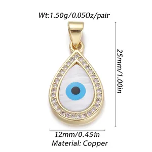 Teardrop evil eye pendant with micro-pave cubic zirconia and 18K copper plating