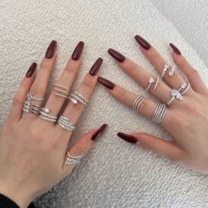 S925 sterling silver multi-layer heart and snake rings with sparkling zircon stones