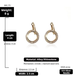 Detail view of gold geometric hoop earrings with dimensions and S925 silver needle info