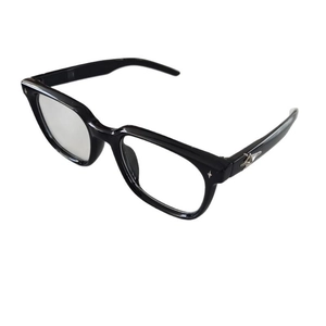 Kids square frame sunglasses with black frame and silver star detail on white background