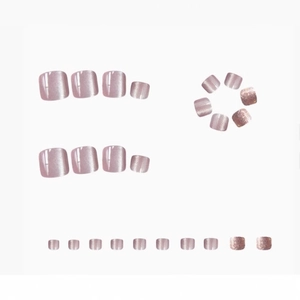 24-piece cat eye glitter press-on toenails in soft pink with shimmering finish