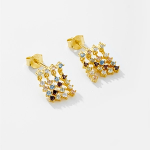 925 sterling silver 18k gold tassel earrings with colorful gemstones for women