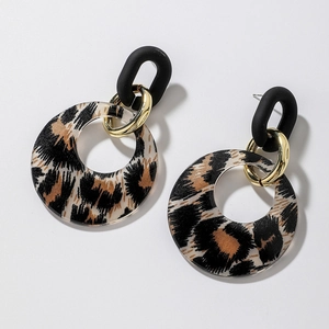 Boucles D'oreilles Créoles Acrylique Léopard Pour Femmes Avec Tige En Argent Sterling 925 Pendantes Géométriques