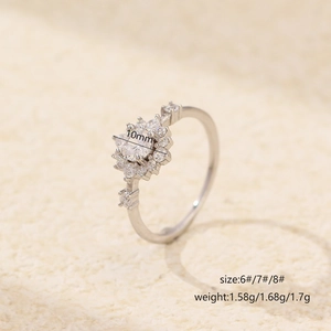 Elegant s925 silver flower ring with 10mm round zircon center and small side stones