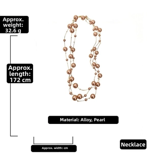 Detail of 172cm long multi-layer faux pearl necklace with gold-tone alloy chain