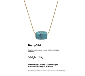 Detail specifications of golden stainless steel necklace with blue turquoise pendant