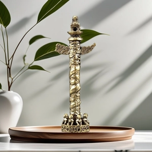 Vintage brass Huabiao dragon pillar miniature sculpture for desktop home decor