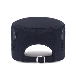Quick-dry navy blue mesh flat top army cap for men with adjustable back closure