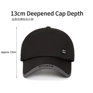 Schnelltrocknende schwarze Sport-Baseballkappe für Damen und Herren mit 13cm tiefer Krone