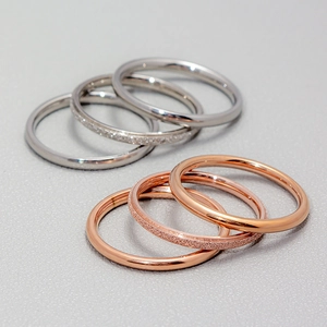 Minimalist 18K rose gold and silver titanium steel rings set with sandblasted texture
