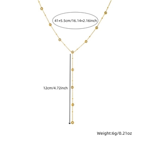 Minimalist stainless steel Y-shaped chain necklace with round cubic zirconia pendants
