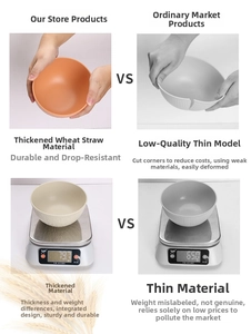 Detailed comparison showing thickened wheat straw bowl material weighing 79.1g vs 65g