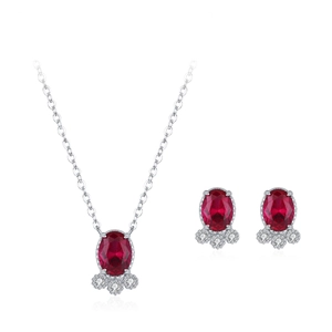 S925 sterling silver jewelry set featuring ruby goldfish earrings and necklace