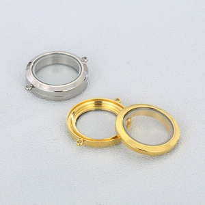 Round Floating Locket Pendant Stainless Steel And Glass Openable Screw Thread Double Loop Connector For DIY Jewelry Making