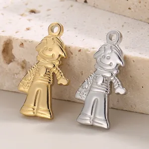 Pendentif Personnage Dessin Animé En Acier Inoxydable Pour Création Bijoux DIY Style Hip Hop Punk Petit Garçon Argent Et Or