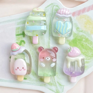 Pendentifs En Résine De Glace Kawaii Dégradé Translucide Dessin Animé Ours Fraise Cœur Accessoires DIY Pour La Fabrication De Bijoux