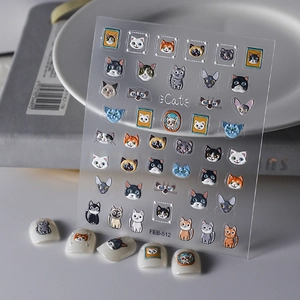 3D embossed cat nail stickers with cute waterproof feline illustrations for DIY nail art