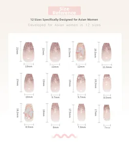 Size chart showing 12 different dimensions for 3D butterfly press-on artificial nails