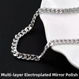 Macro detail of high-polished 925 sterling silver flat Cuban chain link with mirror finish