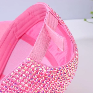 Pink rhinestone baseball cap with sparkling crystals and adjustable velcro strap back