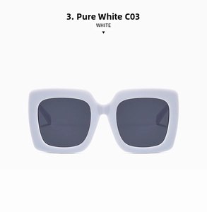 Front view of solid white chunky square sunglasses with dark grey UV400 lenses