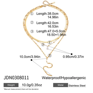 Detailed size and weight specifications for a gold multi-layer teardrop zircon necklace
