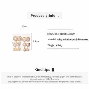 Detail view of 12-piece stud earring set with dimensions 2.3cm x 2.5cm and material specs