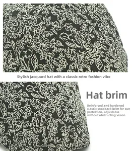 Close-up of vintage jacquard pattern fabric and reinforced brim on the newsboy cap