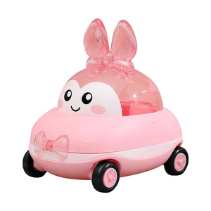 Pink cartoon rabbit toy car with glitter roof and bow decoration for baby shower gift